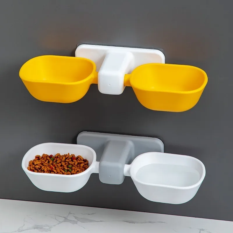 1PCS Wall Mounted Cat Bowl Pet Feeding Bowl Double Bowls Cat Dog Hanging Water Bowl Adjustable Height Food Basin For Pet