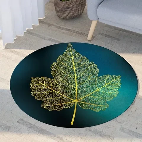 Nordic Style Round Carpet Modern Fashionable Fresh Soft Comfortable Green Plant Maple Leaf  Flower Pattern Corridor  Carpet