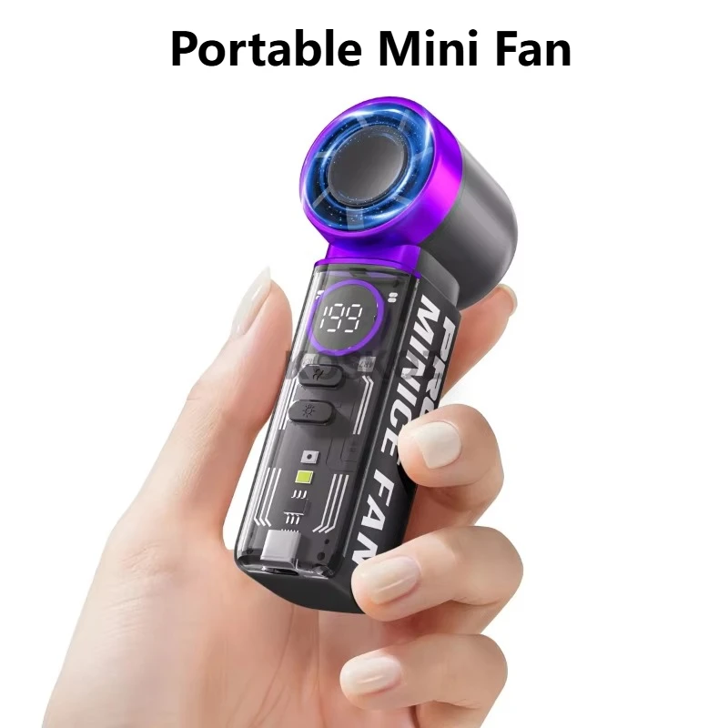 Portable Mini Fan USB Rechargeable 5 Speeds LED Display Built In Flashlight With Lanyard For Makeup Travel Outdoor Camping K824