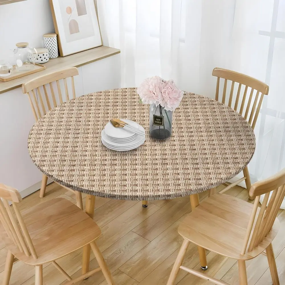 Printed 48 Inch Round Elastic Edged Cloth Tablecloth, Waterproof Oil Proof Wipeable Cover for Indoor Outdoor Patio, Fits Round T