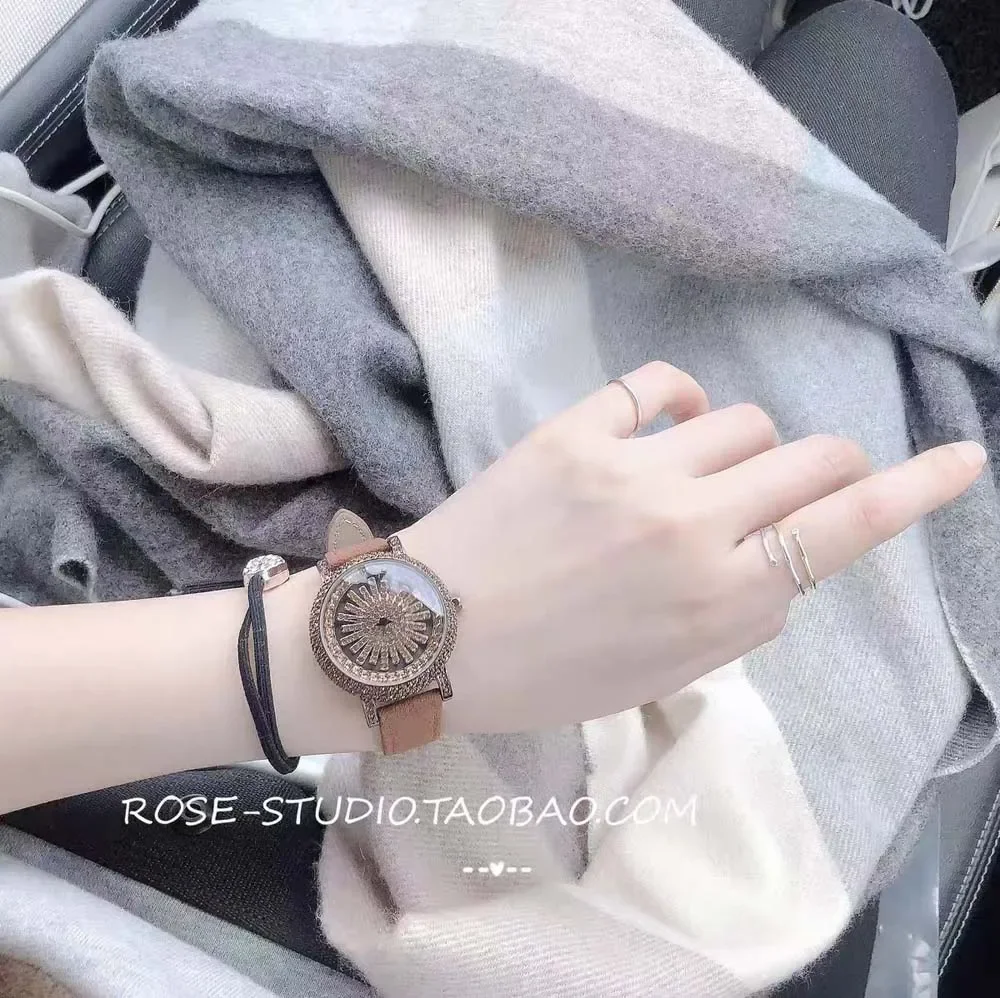 2026 New Style Women's Watch with Full Diamonds & Rotatable Bezel   Retro & Versatile Waterproof LadiesQuartz Watchs