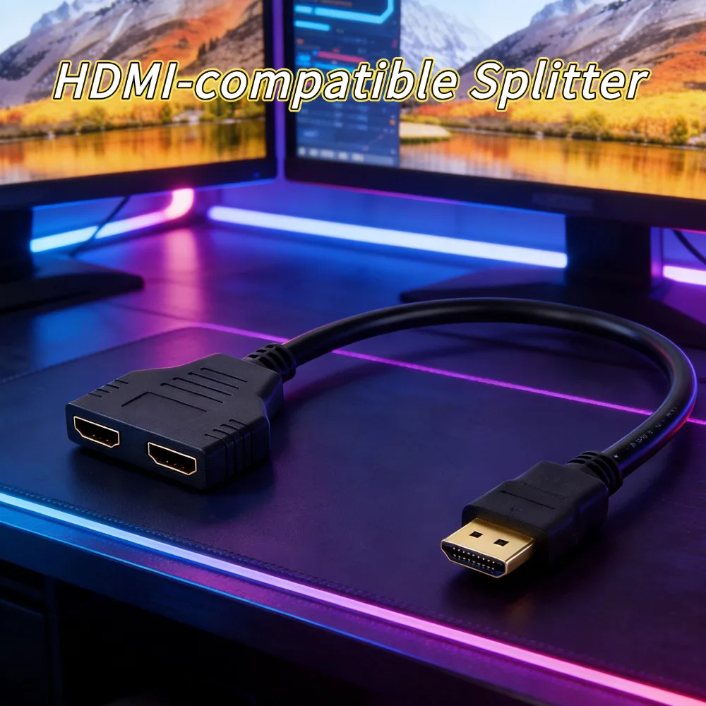 4K HDMI-compatible Cable Splitter Adapter 2.0 Converter 1 In 2 Out HDMI-compatible Male to 2 HDMI-compatible UHD