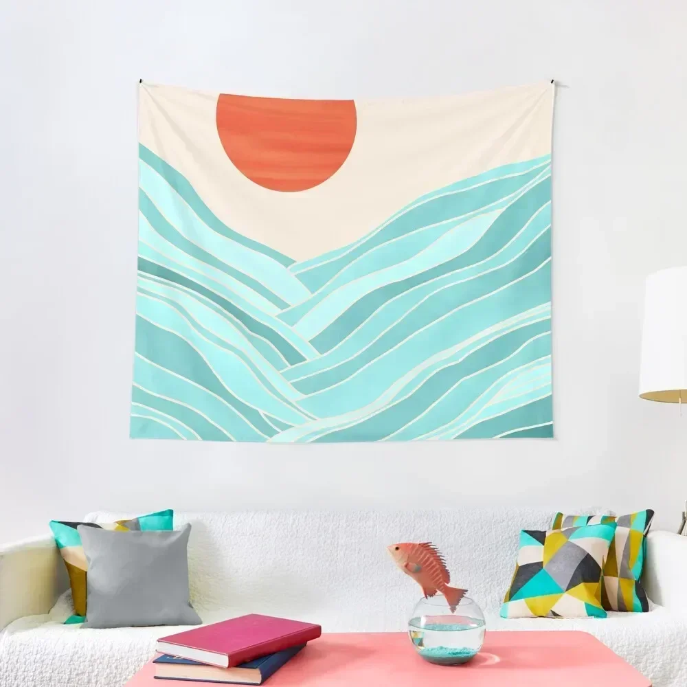 

Oahu Summer Abstract Landscape in Orange and Aqua Tapestry Hanging Wall Room Aesthetic Decor Tapestry