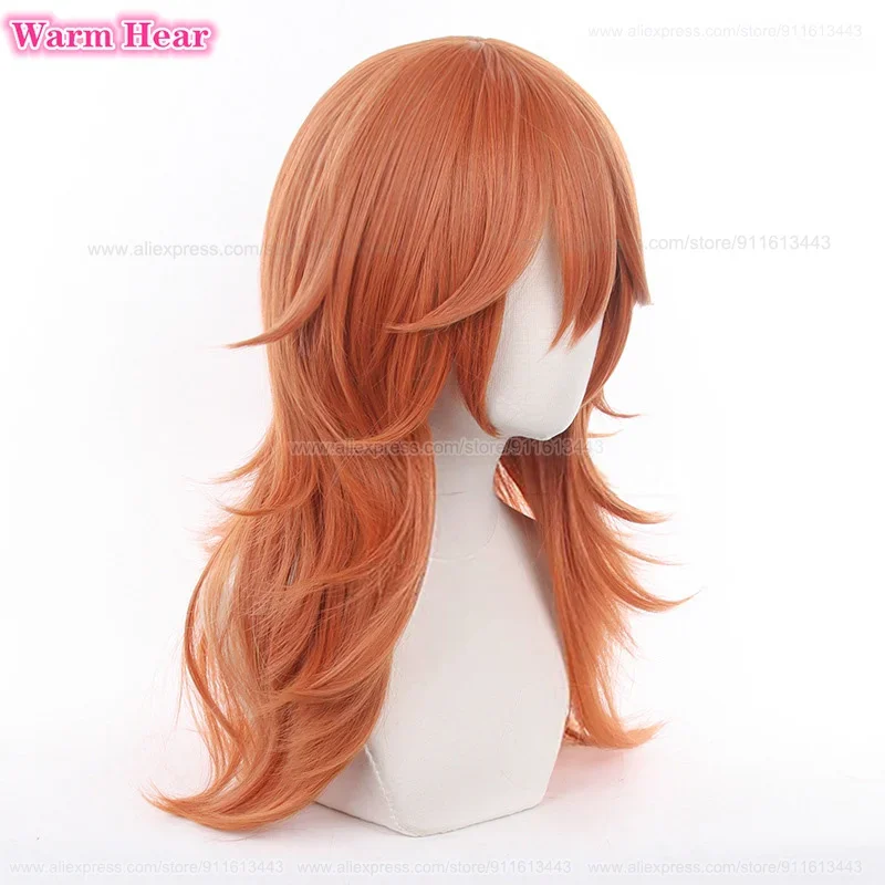 Peluca sintética de Anime Angel Devil para mujer, pelo de Cosplay ondulado naranja oscuro de 60cm, resistente al calor, juego de rol para fiesta, pelucas + gorro de peluca