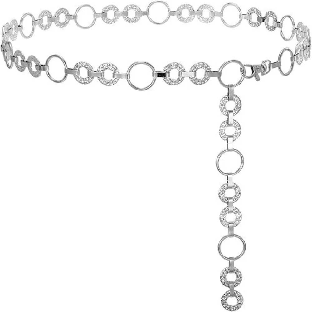 Fashion Metal Waist Chain Belt Gold/Silver Circular Body Link Belts Adjustable Ladies Fashion Chain for Jeans Dress
