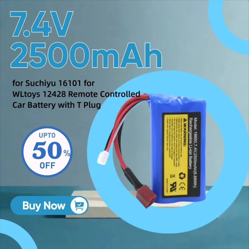 

New 7.4V 2500mAh High Capacity Lithium Battery for Suchiyu 16101 for WLtoys 12428 Remote Controlled Car Battery with T Plug