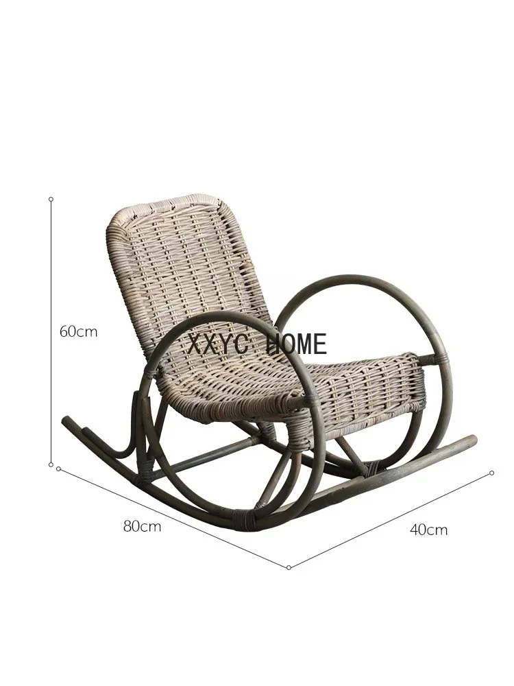 Haushalts-Rattan-Stuhl, natürliches Rattan, einzelner Liegestuhl, Retro-Freizeitstuhl