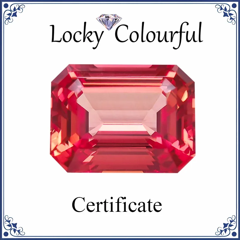 

Lab Grown Sapphire Sunset Red Color VVS1 Emerald Cut Charms Beads for DIY Jewelry Making Materials Selectable AGL Certificate