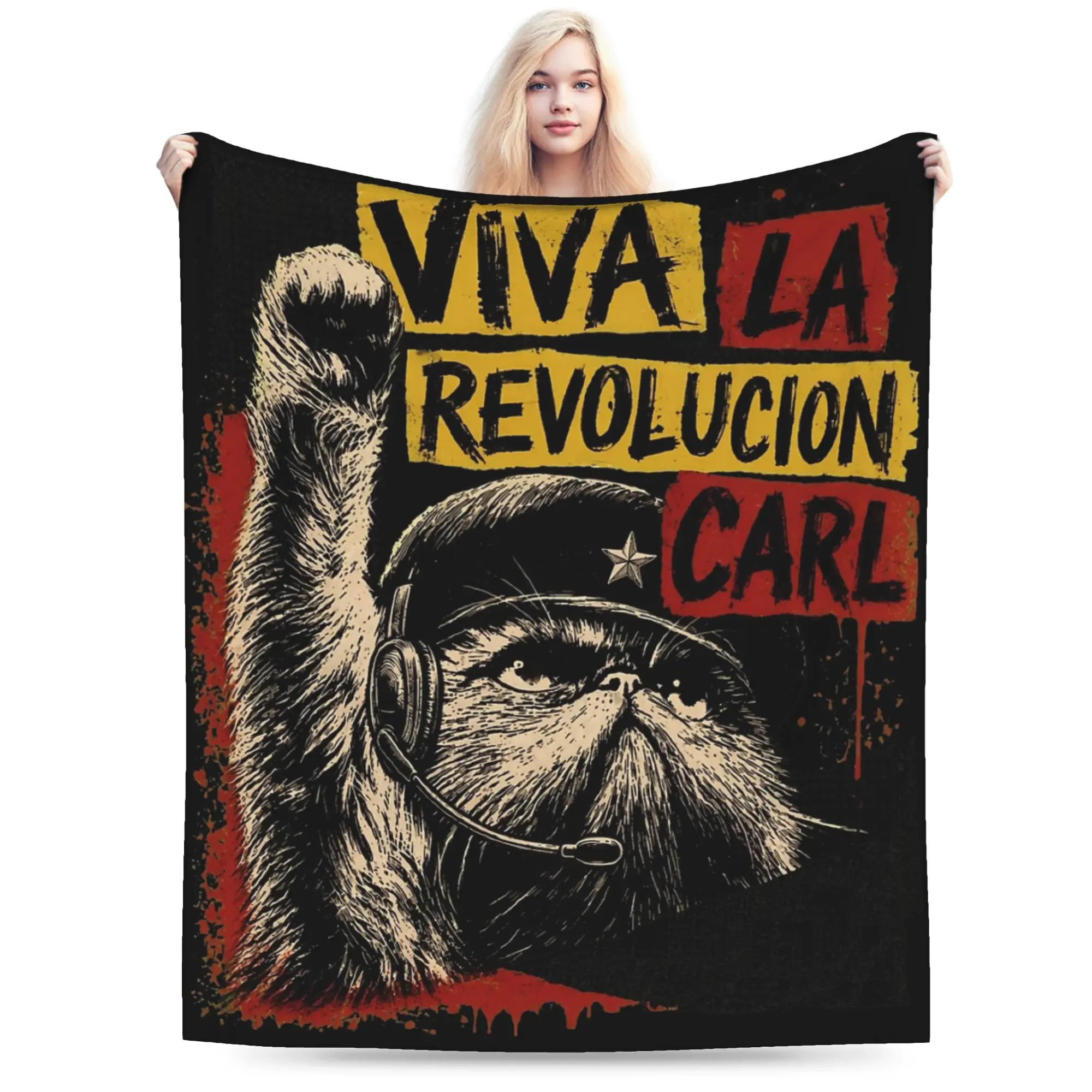 Viva La Revolution Carl Cat Lover Throw Blanket for Couch  Soft Cozy Plush Blanket 50x60 Inches Multi-size Bedspreads