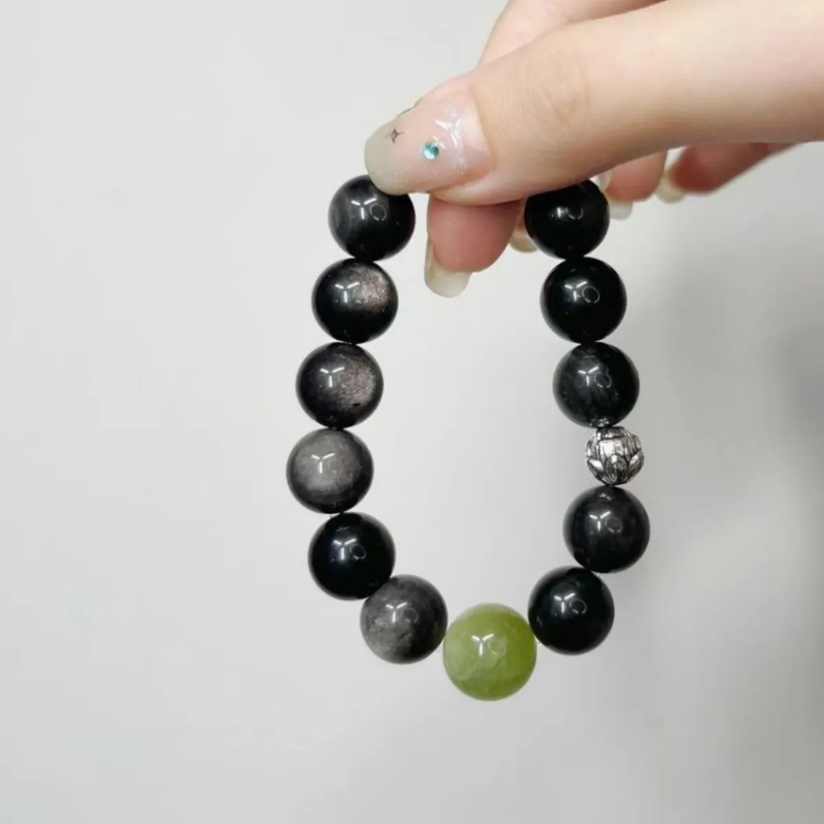 

Qing Grape Milk Cap Silver Obsidian Bracelet - Men's Fortune Fashion Bracelet