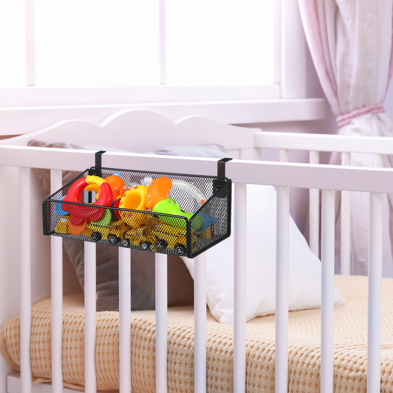 

Metal Hanging Basket Bedside Storage Organizer Dorm Bed Hanging Basket Thick Bottom Storage for Magazines Phones Clothes