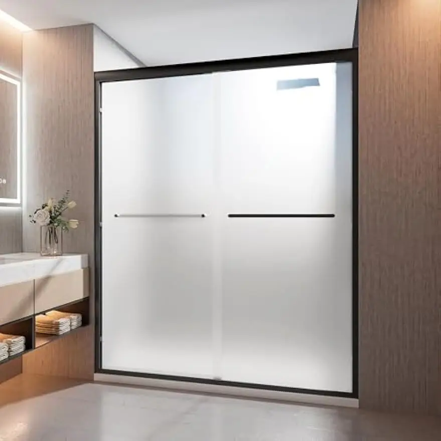 Frosted Glass Sliding Shower Door Double 6mm 56 To 60 Inch Width 72 Inch Height