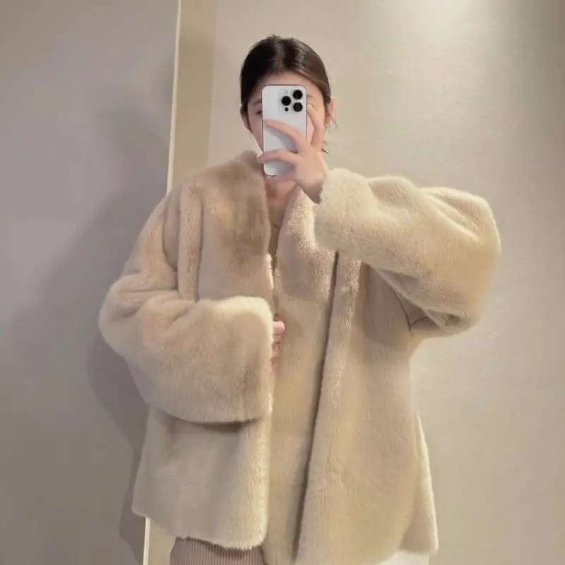 Fur Integrated Elegant Solid Coat Women Fashion With Long Sleeves Jackets 2023 Casual High Street Outwear