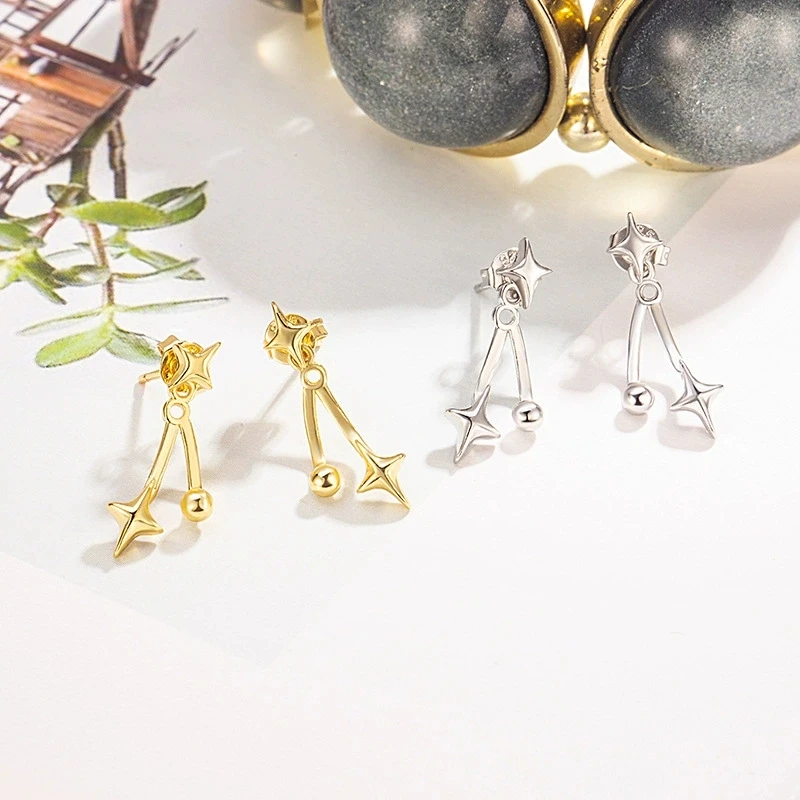 New Temperament Rear Hanging Design Four Pointed Star Earrings for Women Simple Earring Fashion 925 Silver Ear Stud KOFSAC