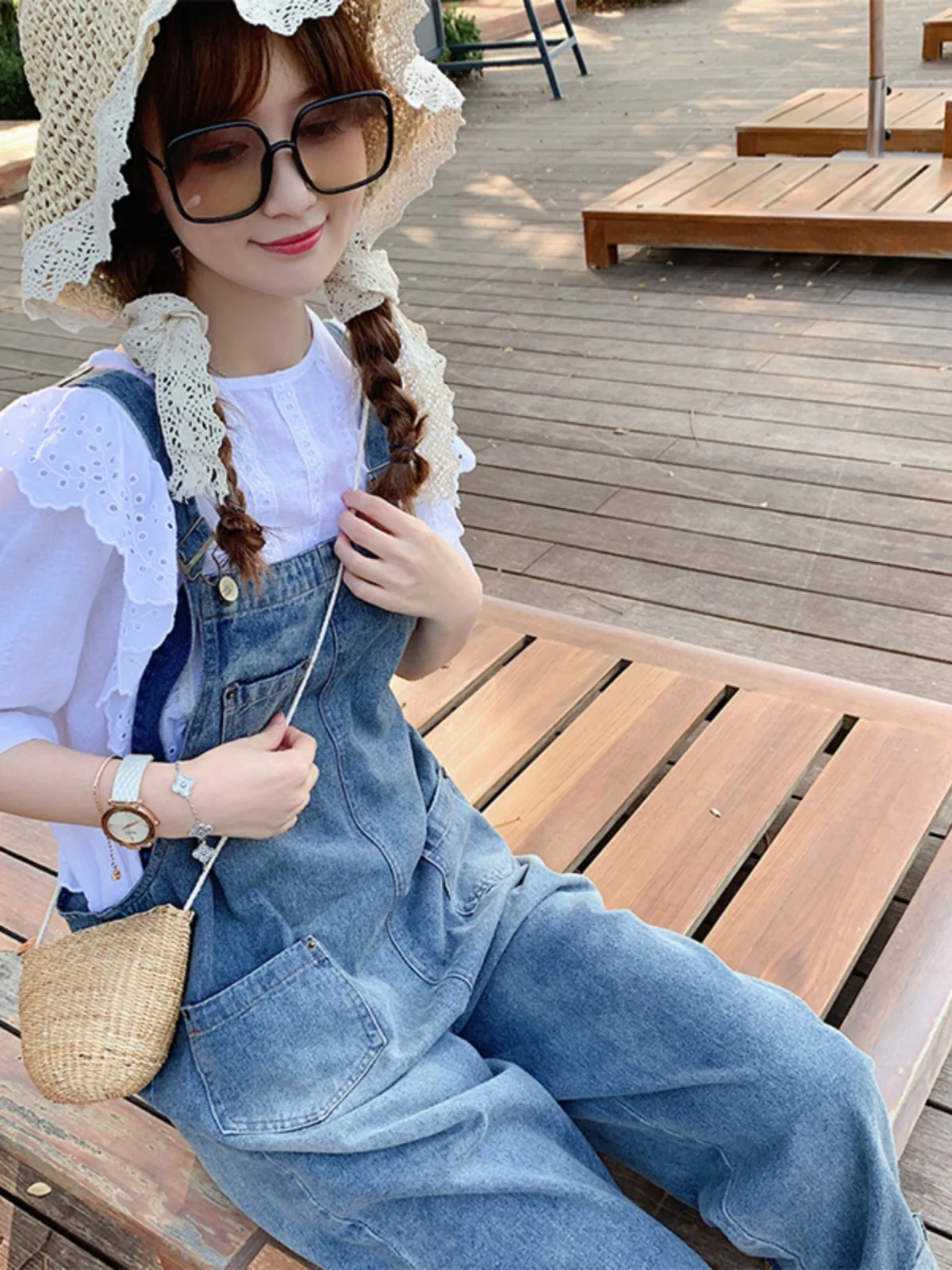 

Американские ретро-джинсовые комбинезоны для женщин, летние, модные, свободные, прямые брюки-комбинезон, с высокой талией, из темно-синей джинсовой ткани