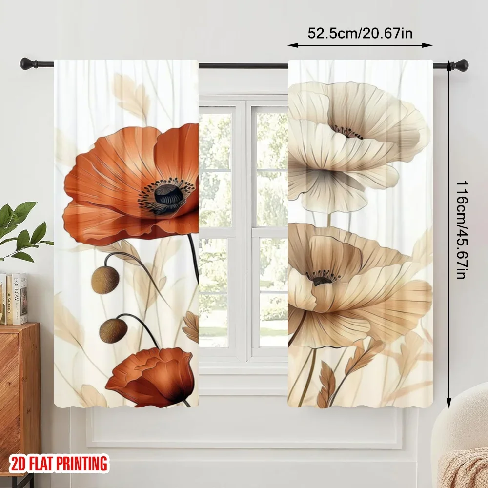 2pcs,2D plane printing Curtains&Window Treatment Gentle Blooms Durable 100% Polyester Fabric (without rod) All Seasons Use for
