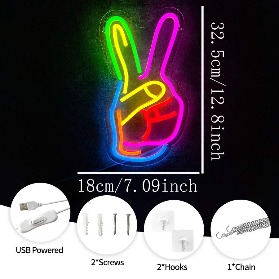 Hand Gesture Neon Sign For Wall Decor,LED Neon Light For Room Decor,USB Powered For Bedroom Living Room Game Room Birthday Gift