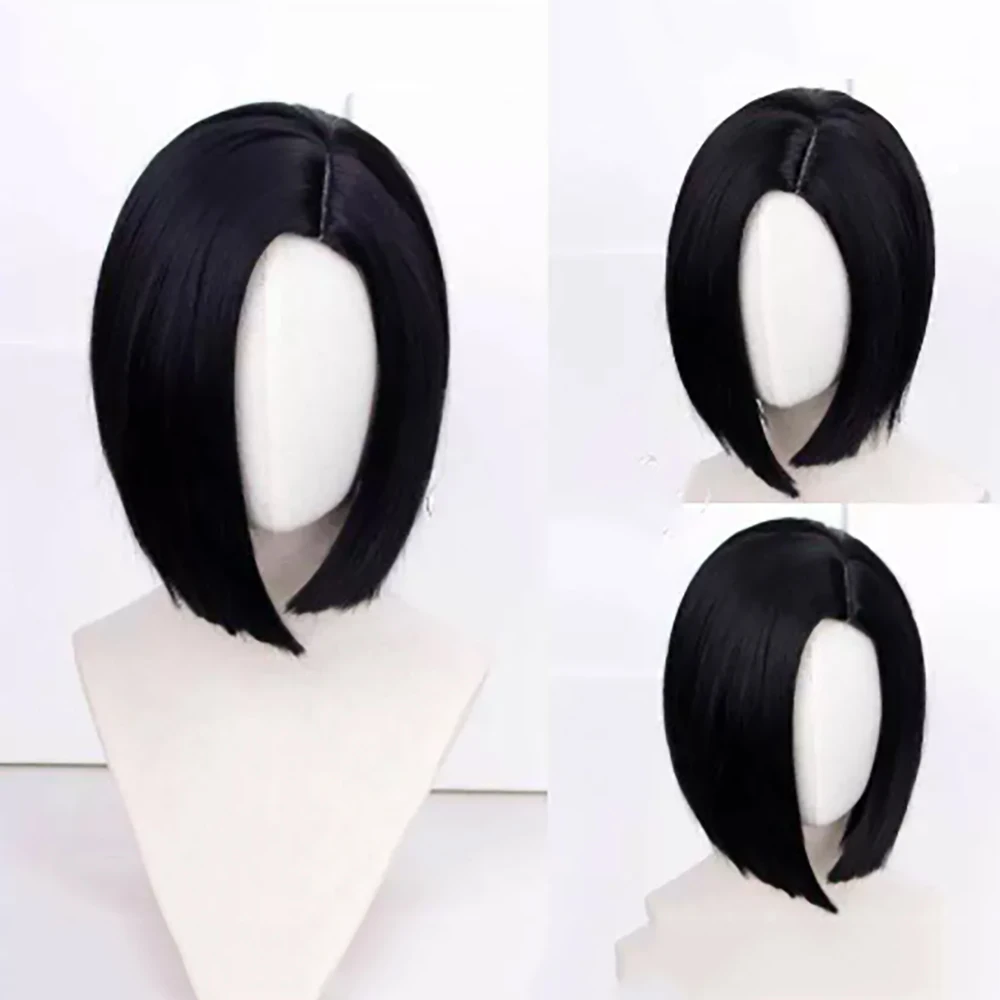 HAIRJOY Synthetic Hair Wig Viper Valorant Cosplay Wig Black Middle Part Short Straight Hair Wig Rose Net