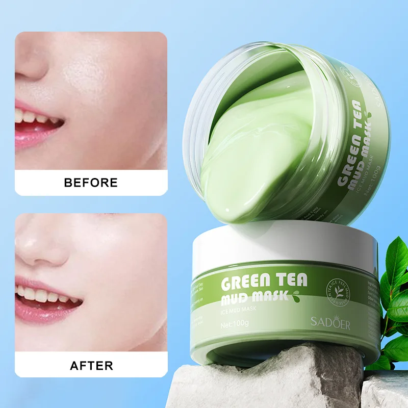 Green Tea Ginger Mud Mask Cleansing Pores Moisturising Oil Control Treat Acne Blackheads Purifying Pores Moisturising Skin