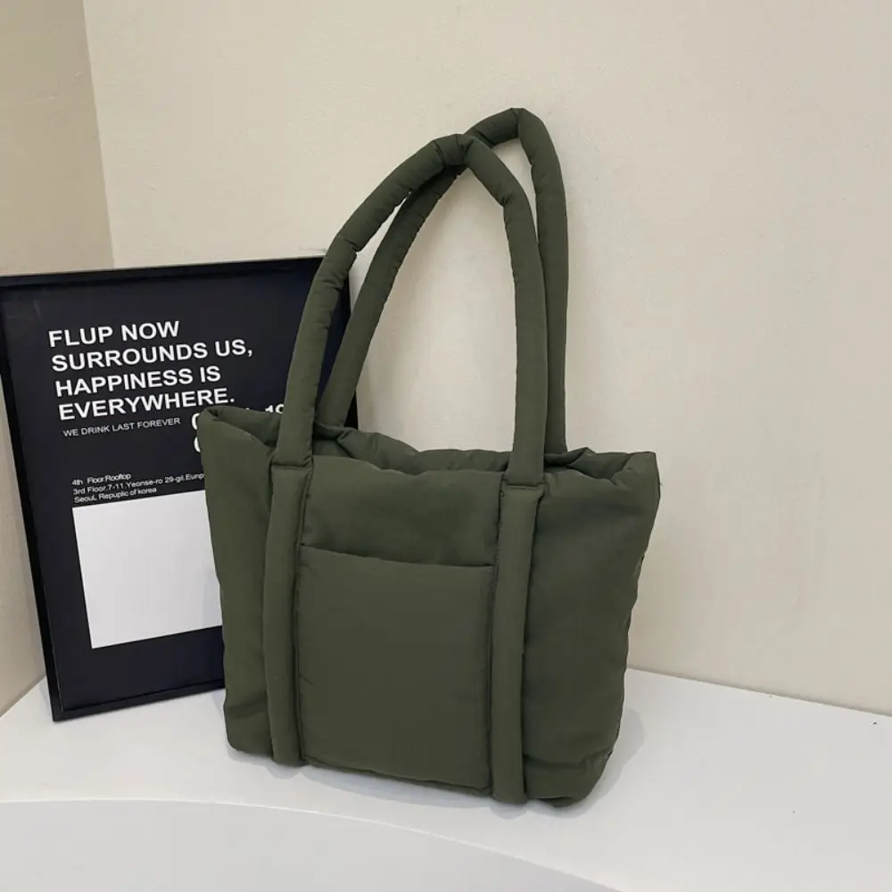 

Korean Style Down Cotton Shoulder Bag Large Capacity Lightweight Cotton-padded Tote Bag Space Cotton Solid Color Nylon Handbag