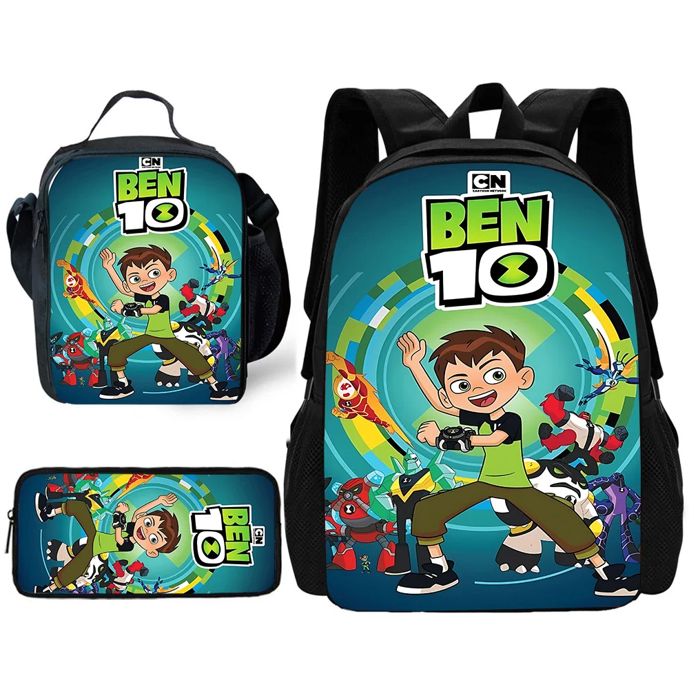 Child School Cartoon Ben Tennyson 10 Backpack with Lunch Bags ,Pencil Bags ,School Bags for Boys Girls Best Gift