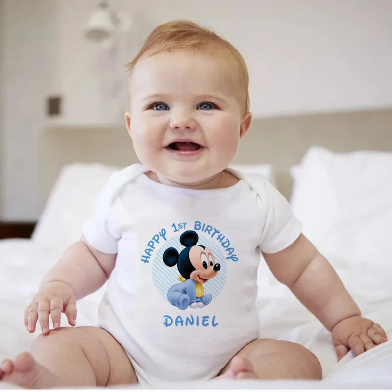 Custom Baby Name Bodysuit First Birthday Baby Rompers Newborn Boy Mickey Mouse Jumpsuits Baby Boys Clothes Outfits Gifts