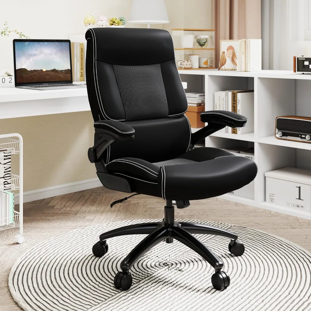 

Ergonomic Big and Tall Office Chair, 500LBS PU Leather Executive Desk Chair with Lumbar Support and Flip-up Armrests,