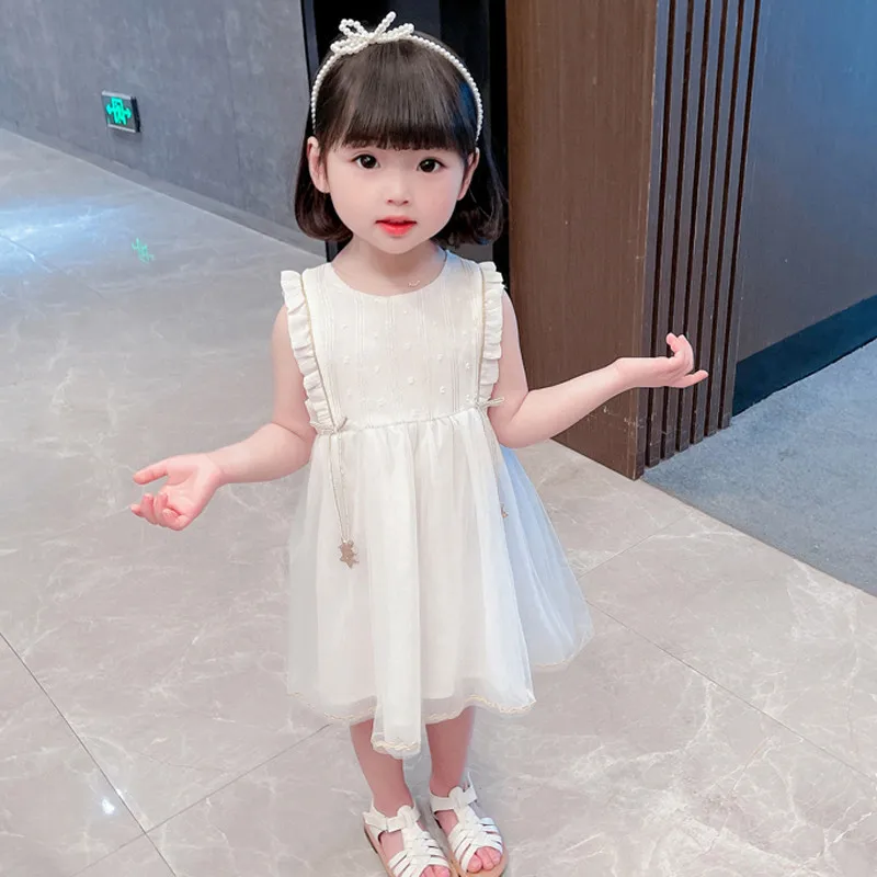 Baby Girl Dress Boutique Organza Embroidery Summer Kids Clothes Wedding Party Princess 2-8 Year Children's Vest Lace Voile Dress