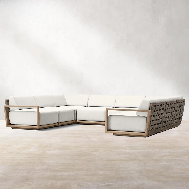 Rain and sun protection teak coffee table high-end outdoor open-air courtyard leisure chair garden combination