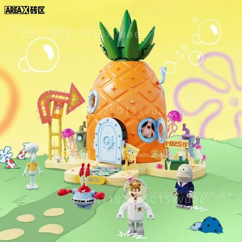 AREAX SpongeBob SquarePants Pineapple House Building Street Scene Party Children's Puzzle Toy Model Assembly Building Block Gift