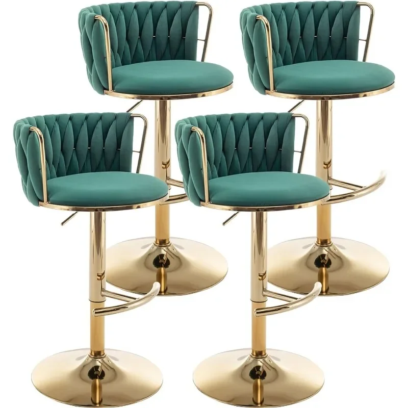 Bar Stools Set of 4, Counter Height Bar Stools with Low Back, Gold Swivel Bar Stools for Kitchen Island, Pub