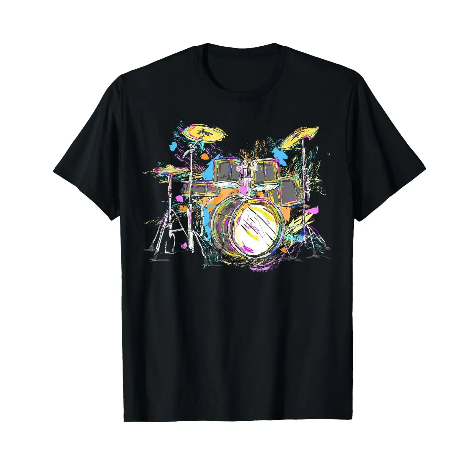 Abstract Art Drum Kit Musician Music Band Throne Sling T Shirt vintage Washed fashion Versatile homme Unisex Slightly