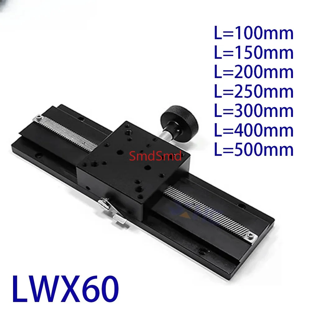 LWX60 L=100-500mm Dovetail Groove Linear Fine Sliding Table  Manual Displacement Stage Long Stroke Trimming Platform