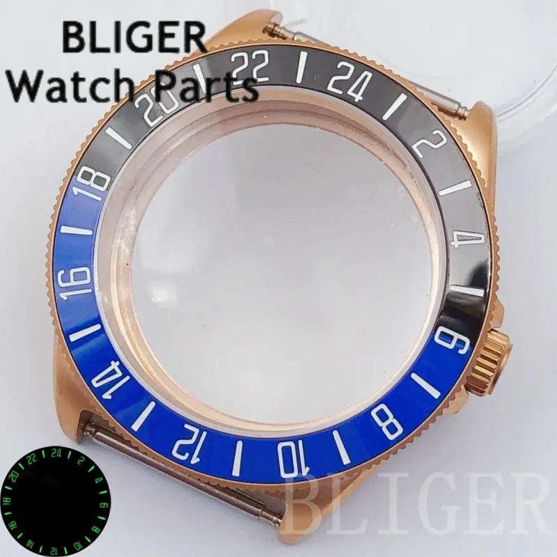 BLIGER 40 мм лягушка 100 м сталь с покрытием для дайвинга золото розовый черный матовый корпус часов куполообразный сапфир подходит для механизма NH34 NH35 ETA2824 PT5000