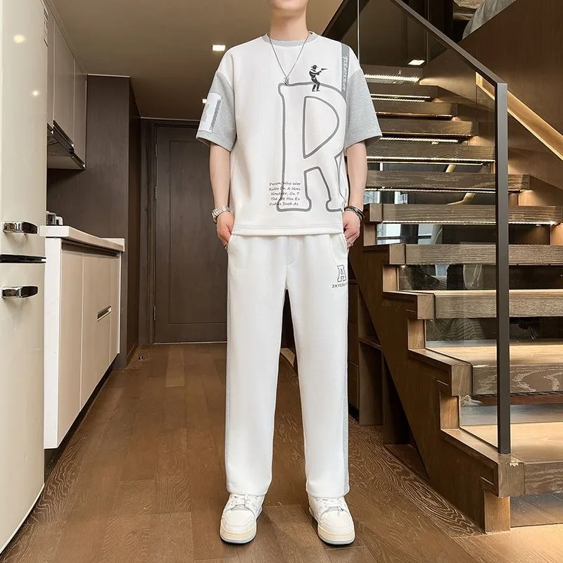 2025 New in Fashion Mens Tracksuit Set Jogging Sweatpants Men Summer Oversized T-shirts Sports Pants Suits Big Size Men Clothes