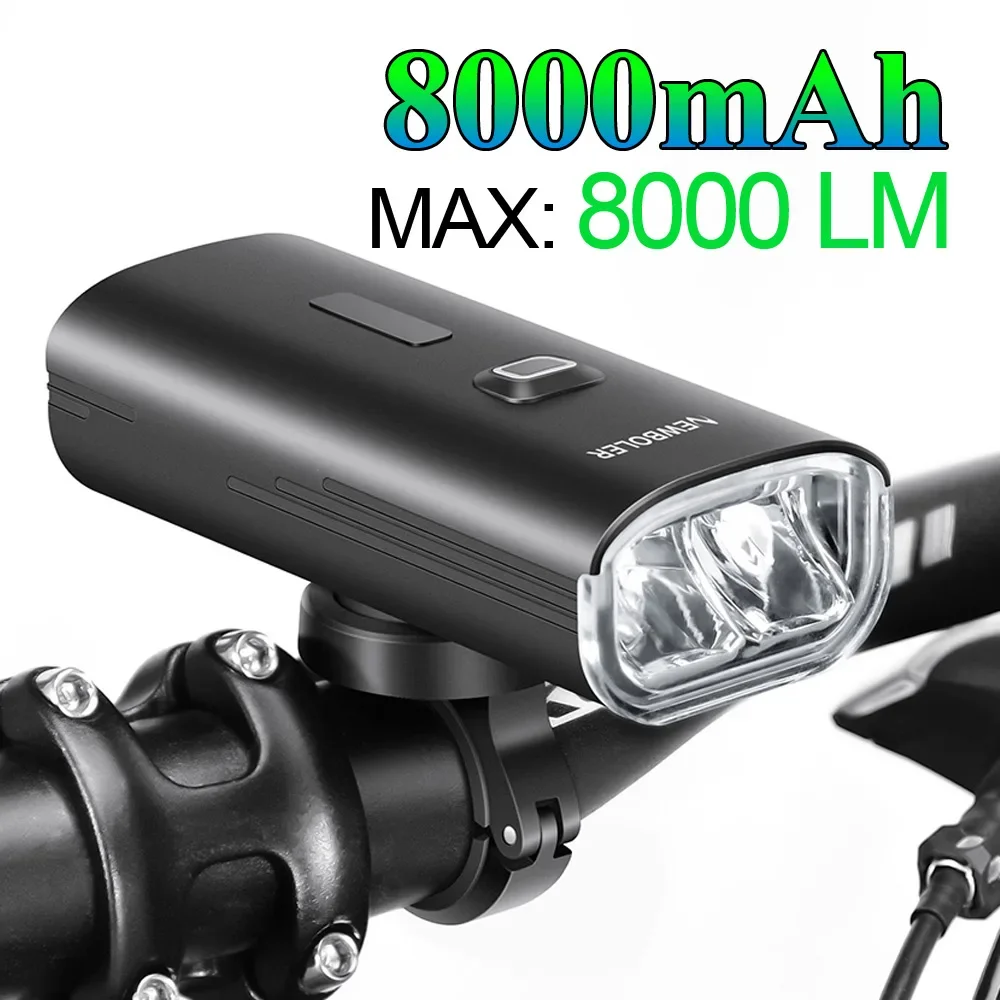 Bicycle Lighting 8000Lumen 8000mAh Bicycle Headlight Power Bank Flashlight Handle C-shaped Charging Mountain Bike Highway Bike H