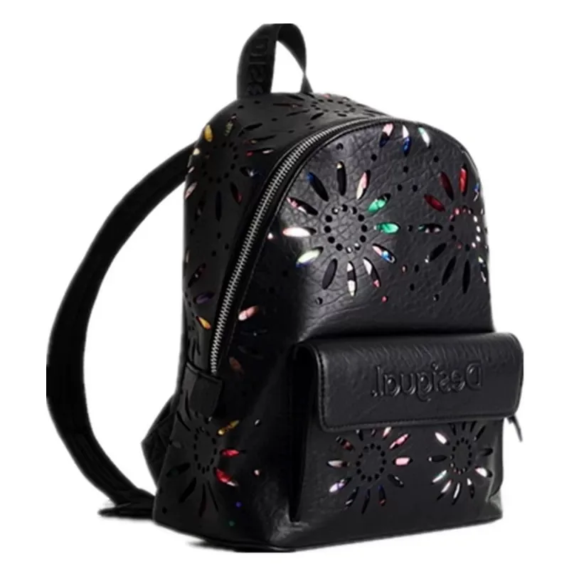 Foreign Trade Spain D Backpack Fashion Hollow Flower Printed Backpack Women's Casual Black Brand New