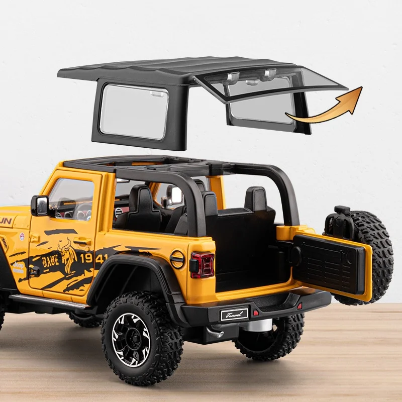 1:24 Wrangler Rubicon Odłączany Dach Model Samochodu Ze Stopu Metalu Odlewany Dźwięk i Światło Zabawki Samochodowe Dla Dzieci Pojazd