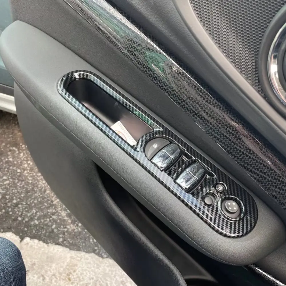 

For Mini Clubman F54 2022 Car Styling Black Carbon Decal Car Window Lift Button Switch Panel Cover Trim Sticker Accessories