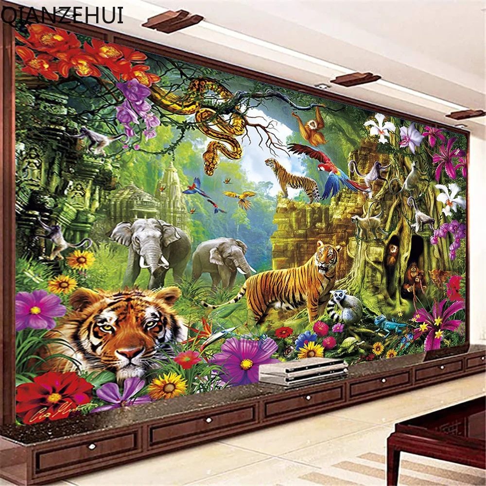 DIY full Diamond Embroidery,Round Diamond 5D Animal World Landscape Living room decoration rhinestone Diamond painting