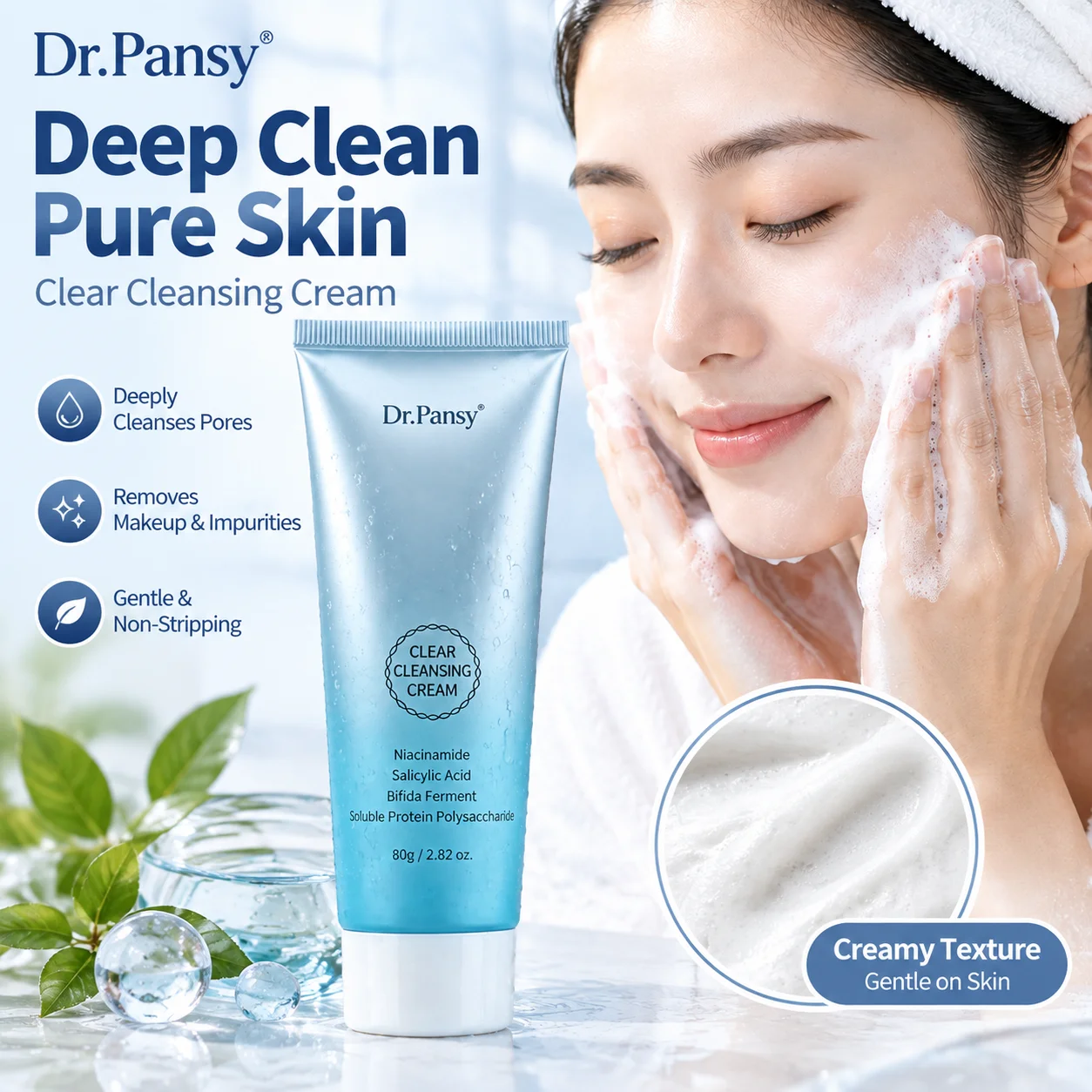 Dr.Pansy Clear Cleansing Cream with Niacinamide & Salicylic Acid for Oily Skin & Pores