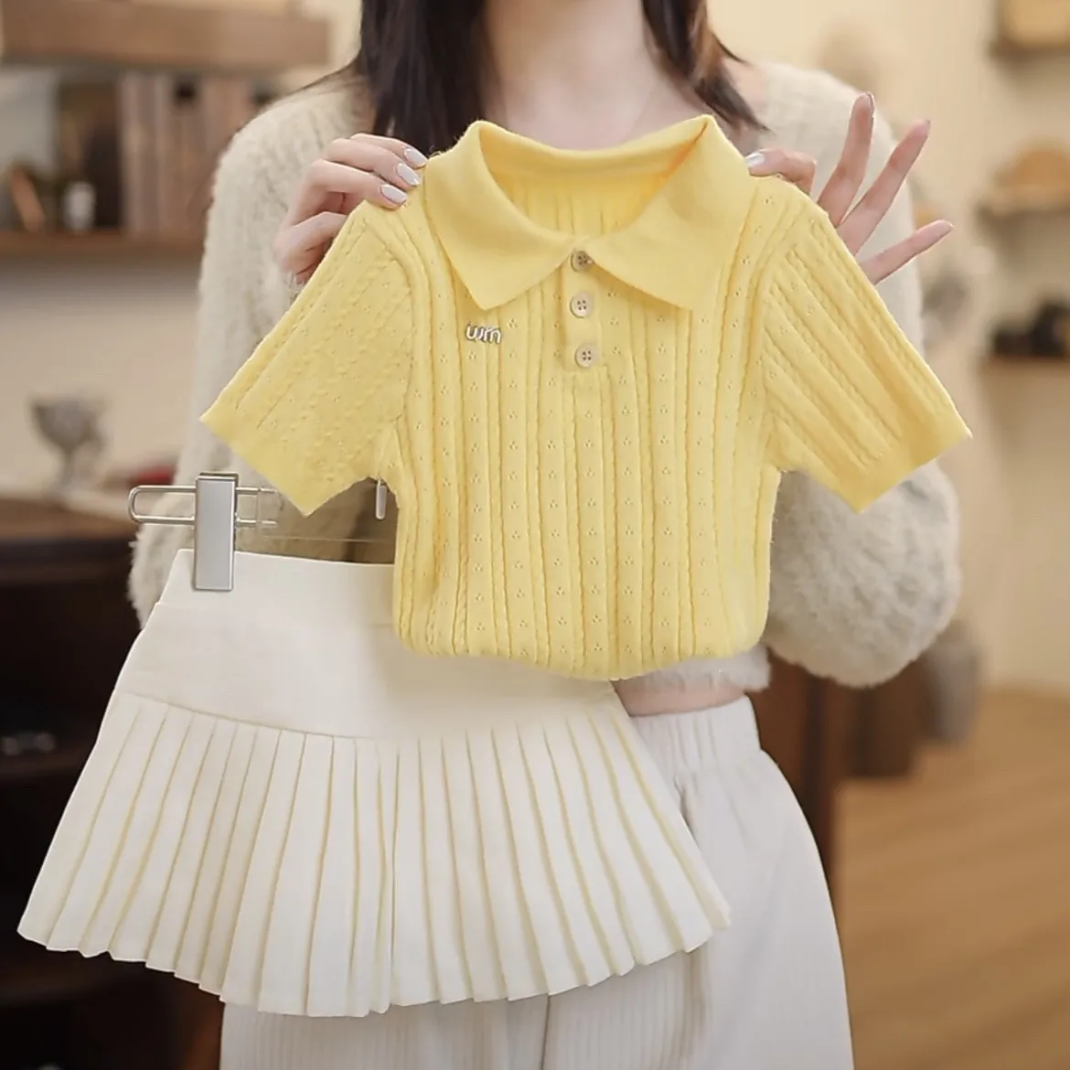 Children's clothing set summer new style girl princess style knitted short sleeved top+pleated skirt two-piece set