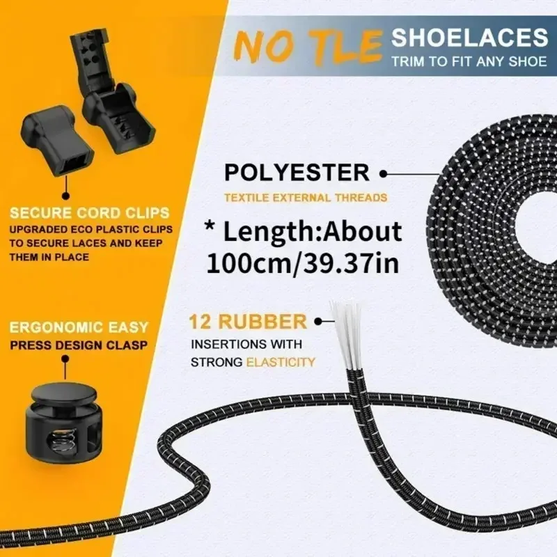 1set Elastische Schnürsenkel Elastische Anti-slip Kostenloser Krawatte Faul Schnürsenkel Elastische Schloss Runde Schloss Schnelle Walking Schnürsenkel schuh Zubehör – Detail 6