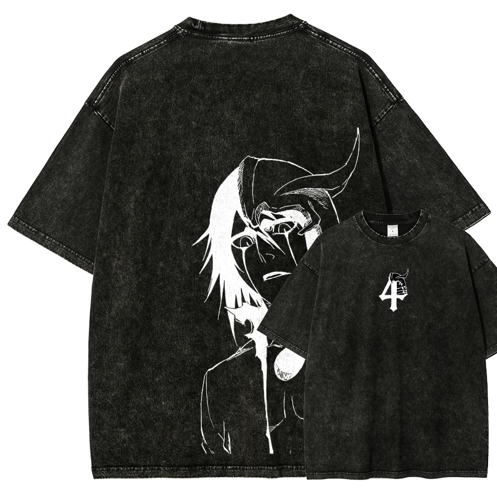 Hot Blooded Anime Bleach Print T-shirt Vintage Washed T-shirt Men Women Oversized Y2k Cotton Short Sleeve Female Male Clothing
