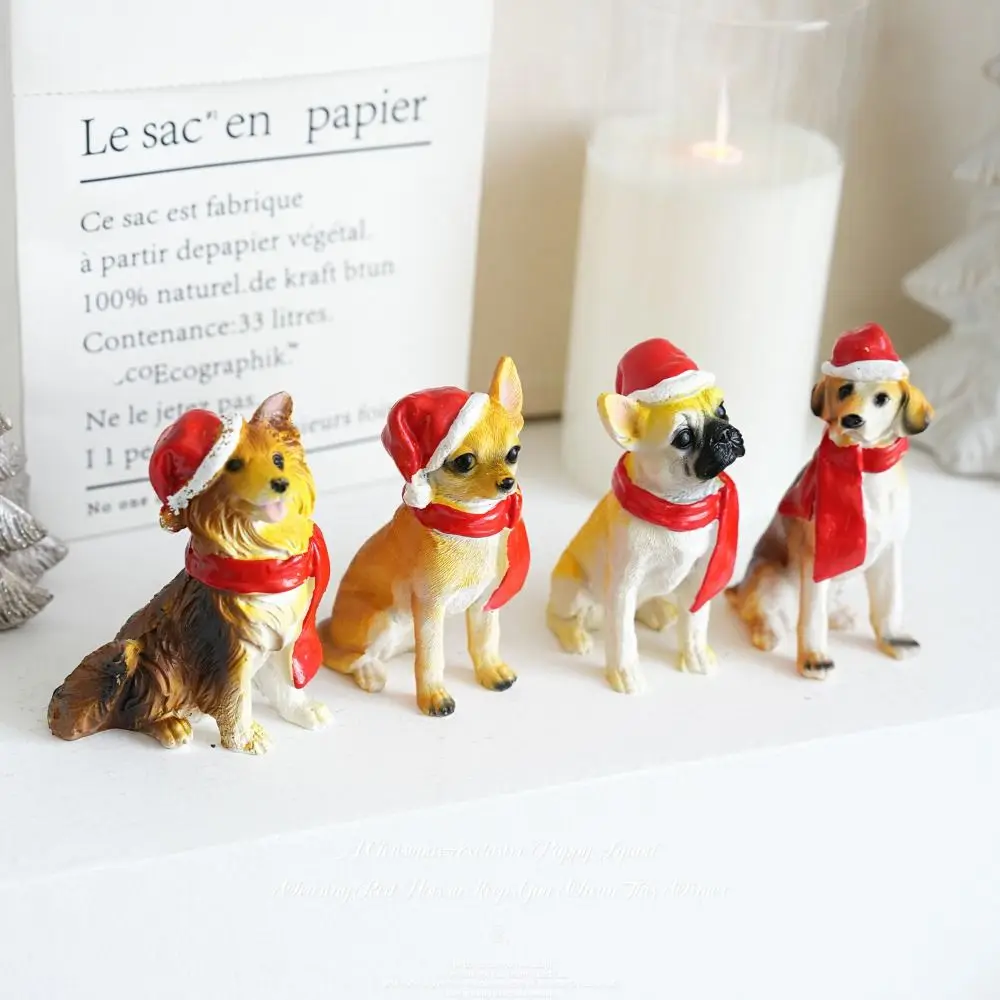 Creative Christmas Hat Dog Sculpture Puppy Modern Christmas Ornament Cute Sitting/Standing Position Christmas Hanging Pendant