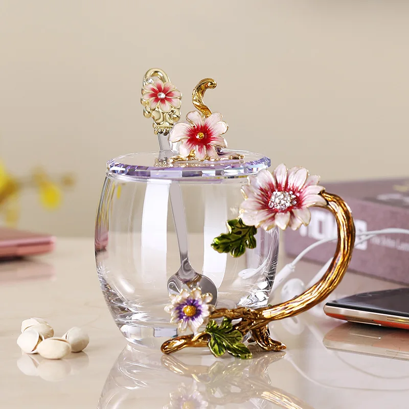 Paris March Enamel Water Cup, Home Heat-resistant Crystal Glass Flower Tea Cup, Gift for Girlfriend, Teacher's Day Gift