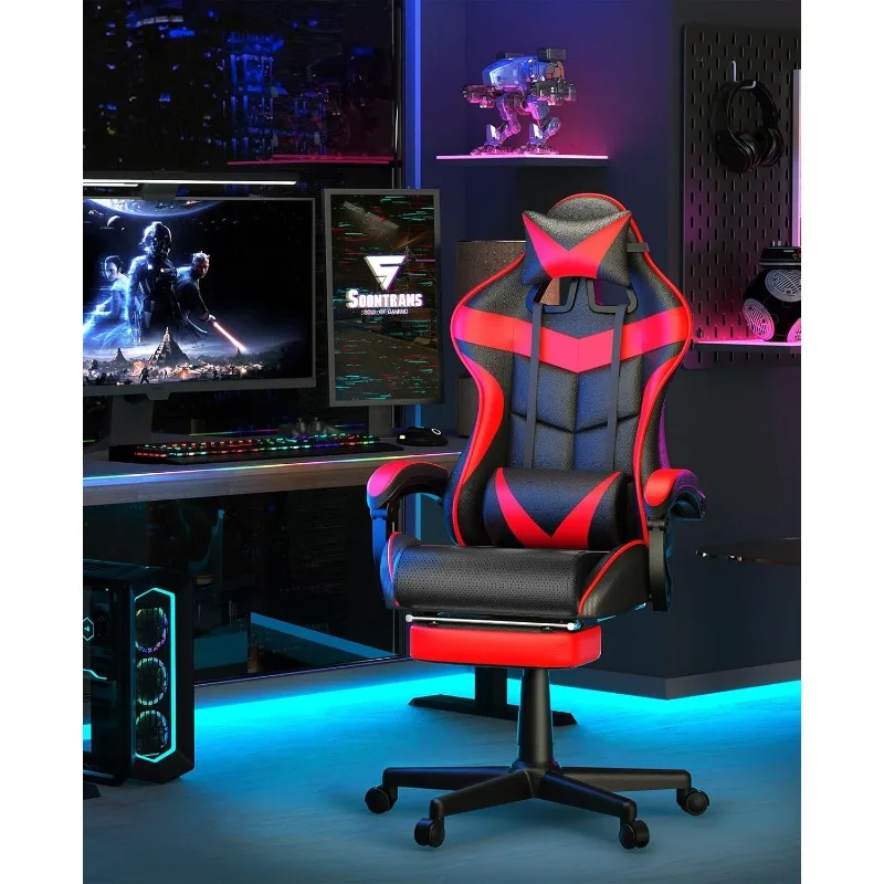 Rote Gaming-Stühle mit Fußstütze, Racing-Gaming-Stuhl, Computer-Gamer-Stuhl, ergonomischer Game-Stuhl