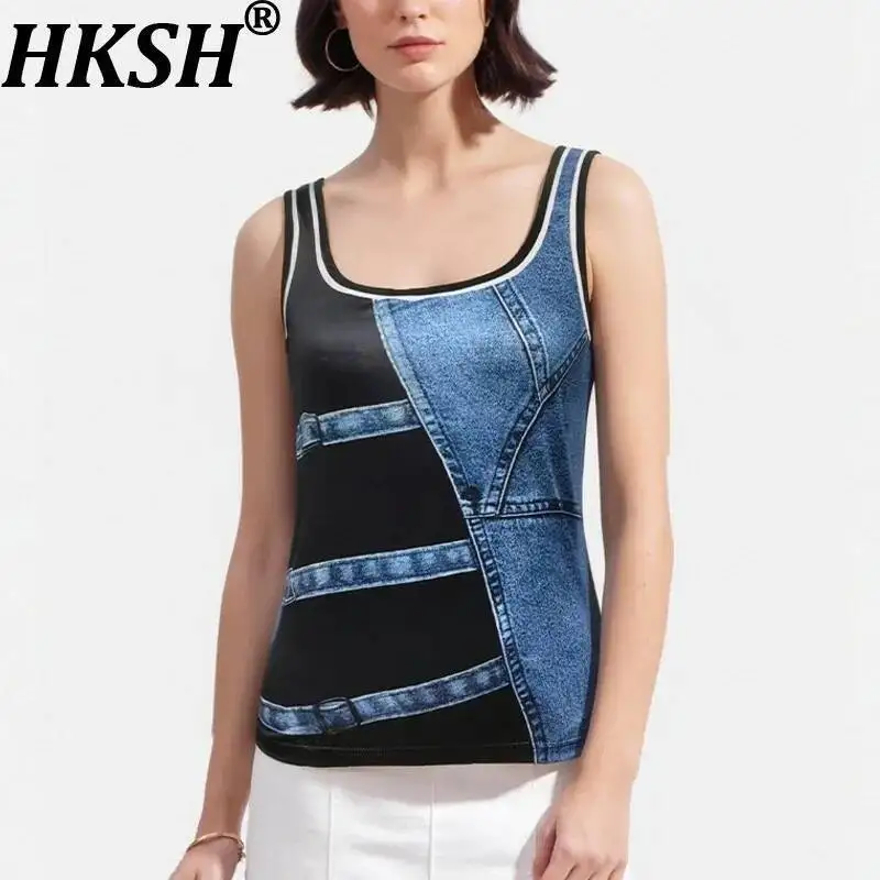 HKSH Women Vest Sexy Hot Girl Contrast Color Patchwork Trendy Fashion Ins Sleeveless Pullover Sheath Tank Top New Summer HK24174