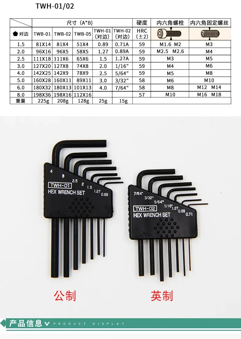 Engineer Hex Key Set Metric & Imperial Mini Flat Head Allen Wrench Kit L Key Set TWH-01/TWH-02