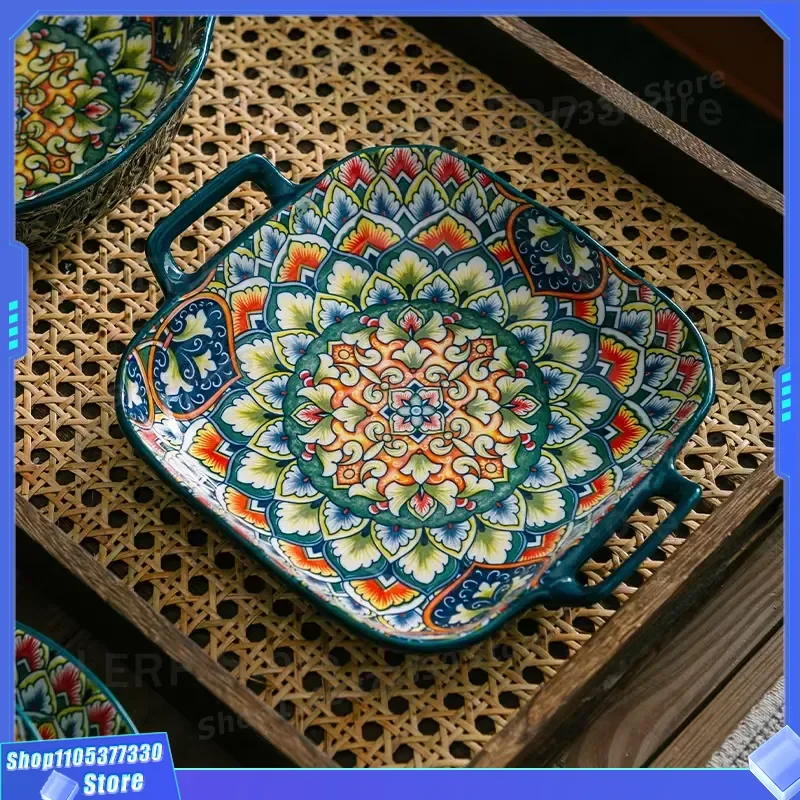 Nordic Bohemian Ceramic Dinner Plate Set Elegant Cutlery for Party Restaurant Tableware Home Kitchen Dining Decor Accessories